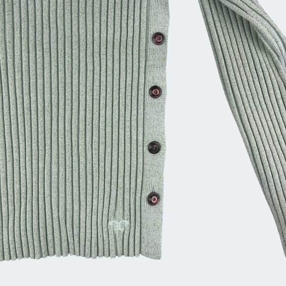 Tory Burch Lurex Stripe Metallic Ribbed Knit Side-Button Sweater Clear Mint M - Picture 11 of 14